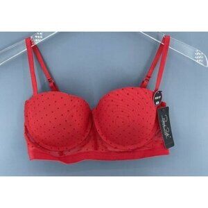 Rene Rofe Plunge Push Up Bra Balconette B46384-REDQ Dots Mesh Red 36C NWT